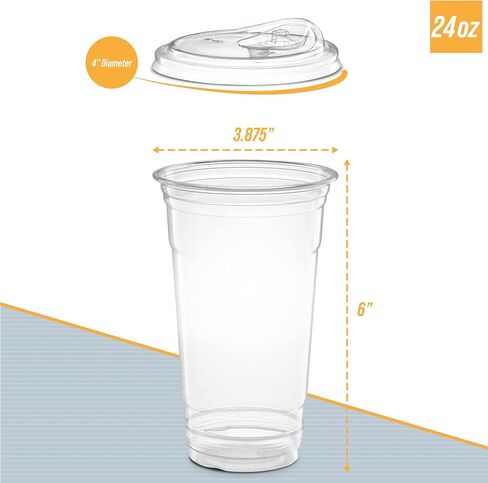 ELEGANT DISPOSABLES 24 oz. Clear Cups with Straw less Sip-Lids, PET Crystal Clear Disposable 24 oz Plastic Coffee Cups with Lids [50 Sets] in Saudi Arabia