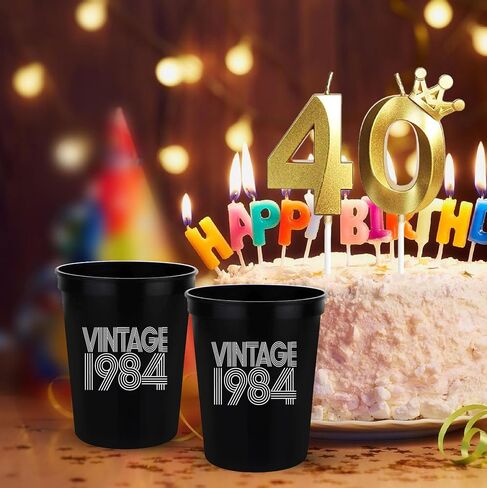 أكواب عيد الميلاد الأربعين العتيقة لعام 1984 سعة 16 أونصة - مجموعة مكونة من 12 كوبًا أسود، ديكورات عيد الميلاد الأربعين للرجال والنساء، هدايا مثالية لعيد الميلاد الأربعين للضيوف، لوازم حفلات الذكرى السنوية الأربعين للزفاف in Saudi Arabia