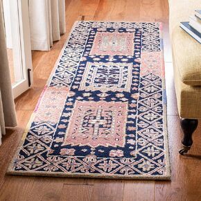SAFAVIEH Bellagio Collection 2'3" x 7' Black / Navy BLG609Z Handmade Premium Wool Runner Rug