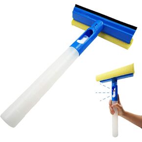 Car Window Cleaner Squeegee with Sponge and Rubber Blade Cleaning Tool Wiper with Spray Bottle 3 in 1 Multipurpose | for Indoor and Outdoor, Home, Car Window, Glass (1 Pack)