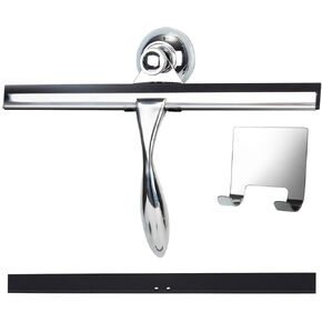 12 Inch Squeegee for Shower, Shower Squeegee with Suction Cup Hooks, for Glass Door Marble Mirror Bathroom, Chrome Plated Stainless Steel Deluxe Car Window Home Kitchen Tile Scraper