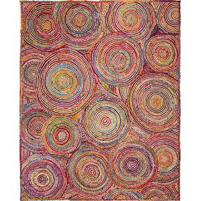 SAFAVIEH Cape Cod Collection 5' Square Red / Multi CAP203A Handmade Boho Braided Circles Jute & Cotton Area Rug