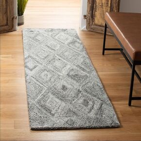 SAFAVIEH Abstract Collection Runner Rug - 2'3" x 8', Grey & Black, Handmade Wool & Viscose, Ideal for High Traffic Areas in Living Room, Bedroom (ABT618F)
