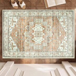 8x10 Area Rugs for Living Room: Large Washable Vintage Rugs, Non-Slip Soft Low Pile Rug Oriental Print Indoor Carpet for Bedroom Dining Room Home(Brick Red,8'x10')