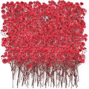 Dried Baby Breath Flowers Red Gypsophila Dried Pressed Flowers 1.97-3.15 Inch Mini Natural Gypsophila Branches Bouquet for Wedding DIY Card Home Party Decor Vase Table Craft Decor (100 Pcs)