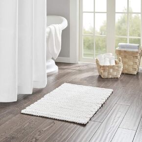 Madison Park Lasso 100% Cotton Chenille Chain Woven Stitch Bathroom Rug - Non Slip - Absorbent, Quick Dry Bath Mat, 17x24, White