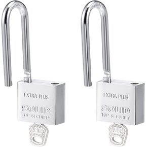 2 Pack Steel Padlock - Steel Keyed Alike Padlock Chrome Plated Finish Harden Long Shackle Padlock, Anti Rust, Apply to Outdoor Use (30mm Wide, Silver)
