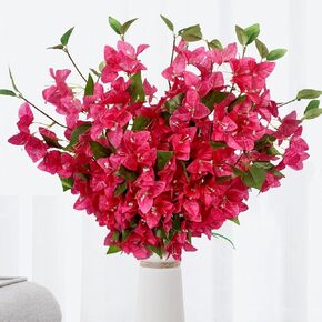 10Pcs Bougainvillea Artificial Flower Vines 30" Silk Bougainvillea Hanging Branches Long Stem Faux Bougainvillea for Home Garden Wedding Table Centerpieces Shower Backdrop (Red - Pack of 10)