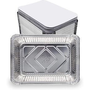 (120 Pack) Premium 2.5-LB Takeout Pans with Lids - 8.6" x 6.1" x 2" l Heavy Duty Disposable Aluminum Foil for Catering Party Meal Prep Freezer Drip Pans BBQ Potluck Holidays