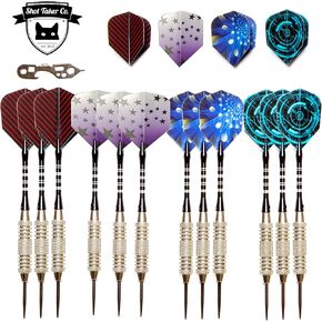 Professional Steel Tip Darts 12 PC Set | 12 PC Brass Barrels | 12 PC Aluminum Shafts 48mm | 16 PC Flights Standard Shape | 1 Multi-Purpose Dart Tool | 1 Carry Bottle