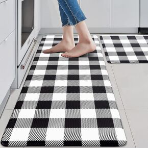 MAYHMYO 2 PCS Anti Fatigue Rugs Non Skid Waterproof Floor Mat Cushioned Black and White Farmhouse Comfort Standing Kitchen Mats for Floor, House, Sink, Office