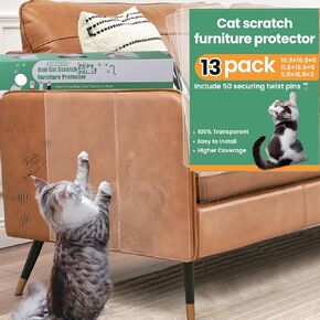 196"x13" Thicken Anti Cat Scratch Furniture Protector, Single-Sided Sticky Couch cat Scratch Protector, Couch Corner Protectors for Cats, Extended Size Protects More Furniture，Cat Repellent Tape