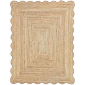 Wave Scalloped Natural Jute Rug Boho Jute Rug Braided Area Rug, Coastal Farmhouse Scallop Rug, Natural (2'x3')