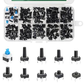 Tact Switch Tactile Push Button Micro Momentary Switch 10 Values 6x6 mm 4 pin 180Pcs Kit Assortment Pushbutton Switches Mini Dip Touch Switch for Breadboard PCB Electronic Circuit Board