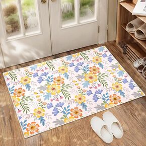 Boho Floral Small Area Rug Entryway Rug Doormat 2x3 Rug Machine Washable Non-Slip Low Pile Throw Rugs for Indoor Front Entryway, Kitchen, Bathroom, Entry,Kids Room-Black
