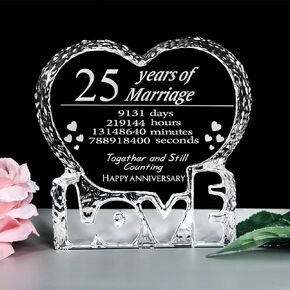 KWOOD Customized Engraved heart-shaped Crystal, 15 Year 15th Anniversary Wedding gifts for Couples Wife Girlfriend Husband Boyfriend (15th Anniversary)