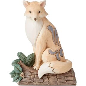 Enesco Jim Shore Heartwood Creek White Woodland Fox Sitting on Birch Log Figurine, 4 Inch, Multicolor