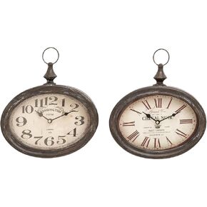 Deco 79 Metal Pocket watch Style Wall Clock, Set of 2 12"H, 11"W, Cream