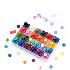 24 Colour 4-Hole Resin Button Set, Choice of Small, Medium or Large Sizes, Haberdashery for Crafting, Sewing, Replacement, Knitting Sweaters, Handmade Crafts (5/8 inch/15mm/24L, 480 Pieces)