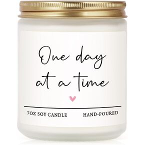 Shqiueos Get Well Gifts for Women Men, Thinking of You Gifts-One Day at A Time Lavender Scented Candle 7Oz, Inspirational Gifts, Breast Cancer Care Gifts, Encouragement Sympathy Bereavement Gifts