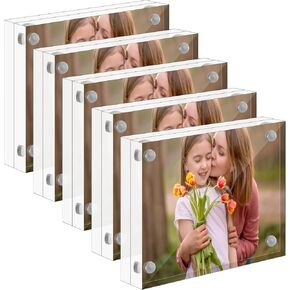 5 Pcs Mini Acrylic Picture Frames Clear Acrylic Photo Business Card Frame Desktop Display Double Sided Wallet Acrylic Freestanding Frames for Film Photos Cards Stamp (Transparent,2" x 2")