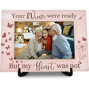 Memorial Pictures Frame, Your Wings Were Ready But My Heart Was Not Photo Frame With Stand, Sympathy Gifts For Loss Of Loved One, Farmhouse Home Living Room Bedroom Decoration -a58