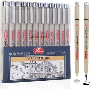GETHPEN Black Micro-Pen Fineliner Ink Pens, Waterproof Archival Ink, Drawing Pens, Artist Illustration Pens, Multiliner, for Art Watercolor, Sketching, Anime, Manga, Design,12/Set(Black