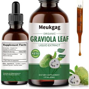 2 Fl Oz Soursop Graviola Leaf Extract Liquid, Organic Soursop Bitters Liquid, Soursop Guanabana Leaves Extract, 98% Absorption, Sugar/Gluten Free, Soursop Oil - 2 Month Supply(60ML)