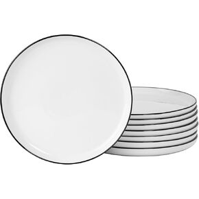 Gibson Home Oslo 8-Piece Porcelain Chip and Scratch Resistant Dinner Plate Set - White w/Black Rim