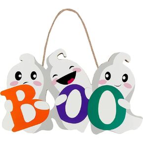 Halloween Ghost Door Sign BOO Decorations, Halloween Wooden Ghost Hanging Sign for Front Door, Halloween Spooky Decor for Home Outdoor Yard Wall Halloween Party.