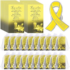 Unittype 60 Set Funeral Ribbon Pins Ribbon Awareness Lapel Pin Remembrance Ribbon Brooch with Prayer Cards Organza Bags