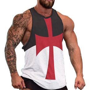Men's Crusaders Knights Templar Flag Workout Tank Top Gym Muscle Quick Dry Tee Fitness Sleeveless T Shirt