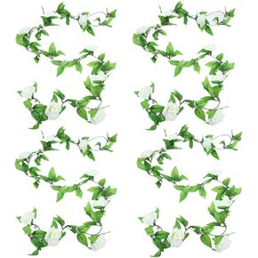 4 Pack 7.8ft Artificial Rose Vines with Green Leaves Fake Flowers Plants Hanging Garden Vine Garland for Wedding Home Party Decor Rustic Craft Supplies (Pink)