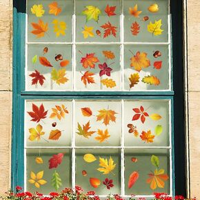 9 Sheets(174PCS) Thanksgiving Window Clings Autumn Maple Leaves Window Sticker Decals Thanksgiving Day Halloween Harvest Decor for Home Decoration Party Supplies