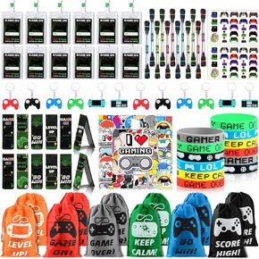 KISPATTI Video Game Party Favors, 124 PCS Gaming Birthday Party Supplies with Drawstring Bags VIP Pass Tickets Keychain Temporary Tattoo Stickers Game Theme Goodie Bag for Kids Gamer