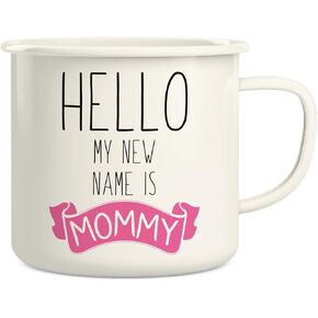 Retreez Hello My New Name is Mommy 16 Oz Enamel Stainless Steel Metal Camping Campfire Coffee Mug Cup - Funny Motivational Inspirational birthday gift for mom mum mama mother friend mother's day gift