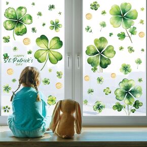 10Sheets St Patricks Day Window Clings Cute Shamrock Window Decoration Stickers Reusable Static Spring Window Decals Four Leaf Clover Window Stickers for St Patricks Day Decoration Home Party Supplies