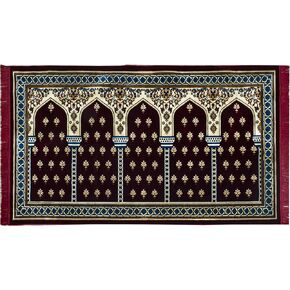 Modefa Turkish Islamic Prayer Rug - Multi Person Janamaz Sajada for Family or Mosque - Large Gathering & Group Praying Carpet - Wide Plush Velvet Praying Mat (Mihrab Red - 5 Person)