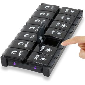 Large Weekly Pill Manager, 7-Day Pill Box Twice a Day, Convenient Filling and Button Two in one Design, can accommodate a Large Amount of Vitamins, Supplements, Fish Oil, and medications (Rainbow)