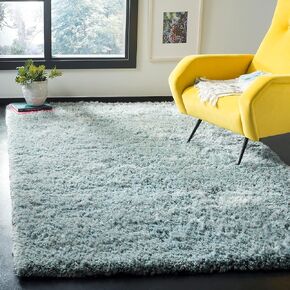 SAFAVIEH Toronto Shag Collection 4' x 6' Blue SGT501M Handmade Solid 1.25-inch Thick Area Rug
