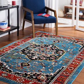 SAFAVIEH Vintage Hamadan Collection Accent Rug - 4' x 6', Blue & Red, Oriental Medallion Design, Non-Shedding & Easy Care, Ideal for High Traffic Areas in Entryway, Living Room, Bedroom (VTH266M)