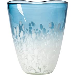 Torre & Tagus Surf Blue Handcrafted Murano Glass Vase - Decorative Ocean Wave Glass Confetti Inspired Design for Coastal Home Decor and Flower Arrangements, 9-inch Height, Blue
