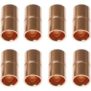 RLECS 8pcs Straight Copper Coupling Rolled Tube Stop Pipe Fitting 3/8 Inch ID Welding Joint for HVAC Air Conditioner