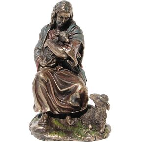8.88 Inch Jesus Holding A Baby Lamb Cold Cast Bronze Figurine