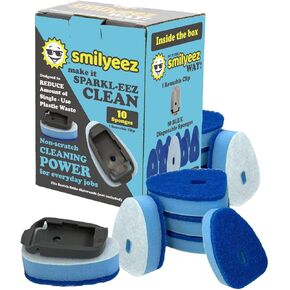 Smilyeez No Plastic Blue Dotted Sponge Refill for Scotch-Brite's Dishwand Refill 10 Pack with Adapter