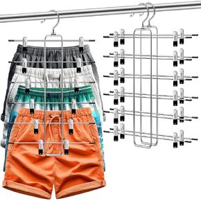 2 Pack Closet-Organizers-and-Storage,6 Tier Mens-Shorts Pants-Hangers-Space-Saving,Skirt-Hangers with Clips for Closet Organizer,College-Dorm-Room-Essentials,Closet Storage Jean Yoga Legging Hanger