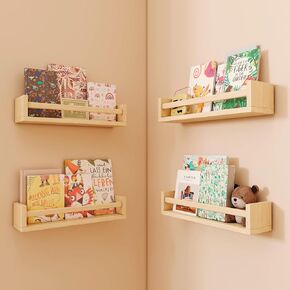 CRAZYMOTO White Floating Nursery Book Shelves Bookshelf for Kids Room, Small Wood Book Shelf Wall Mounted for Baby Teen Boys Girls Bedoom Bathroom Toy and Decor Storage