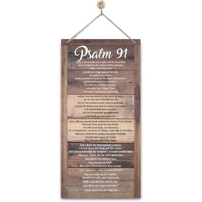 Christian Decor, Psalms 91 Sign, Decorative Wall Plaque, Rustic Door Sign with Hanging Rope, Christian Inspirational Quotes Hanging Sign, Religious Wall Decor, Home Decor Art, Baptism Gift