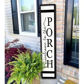 Welcome To The Porch Sign For Front Porch Standing 45"X9" Wood Frame Large Rustic Farmhouse Outdoor Tall Board Welcome Sign Modern Home Outside Front Door Vertical Wall Decor (Black)