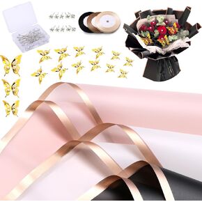 120 Sheets Flower Wrapping Paper Waterproof Florist Bouquet, 12 Colors Waterproof Floral Wrapping, Bouquet Wrapping Paper with 3D Butterfly Decor for Bouquets DIY Crafts Packaging Wedding Party